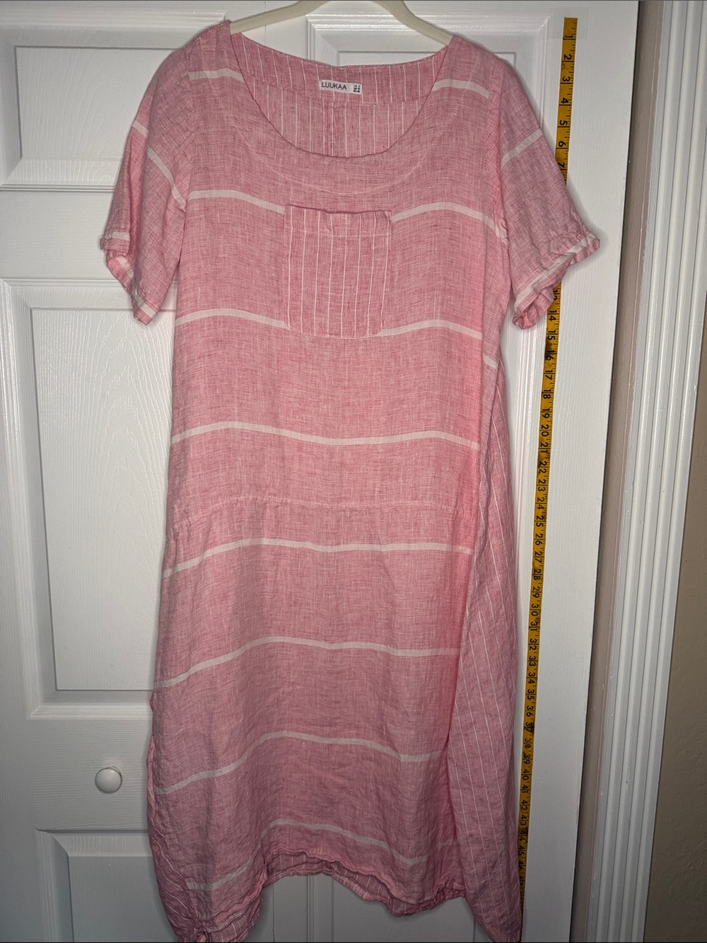 lukka Pink and White Stripe Linen-Blend Midi Dress